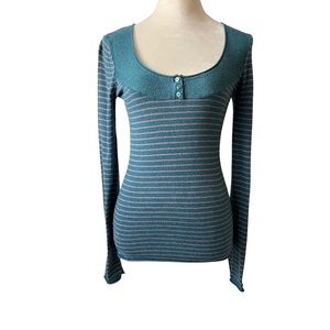 Mossimo Green Striped Ragian Long Sleeve Top for Women Medium